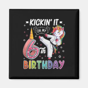 Unicorn Karate 6. Geburtstag Sechs 6 Jahre alter T Magnet