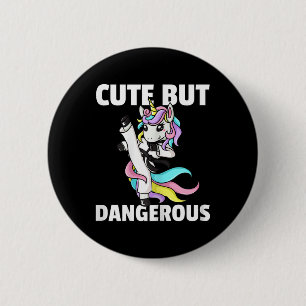 Unicorn Karate Gift Girl Taekwondo Jiu Jitsu Mixed Button