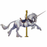 Unicorn-Karussell-Ausschnitt/Button Freistehende Fotoskulptur<br><div class="desc">Ein schöner weißer Fantasie Sterlingunicorn gezeichnet als Karussellberg mit blauem Sattel,  Zaum und Kragen,  mit kupferner Ordnung/Kette. Inspiriert durch die Unicorn-Tapisserien im Stadtmuseum der Kunst</div>