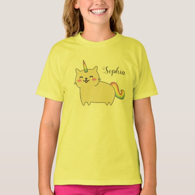 Unicorn-Katzen-personalisierter T - Shirt (Vorderseite)