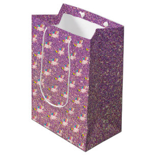 Unicorn Kawaii Rainbow Gold Lila Pink Glitzer Mittlere Geschenktüte