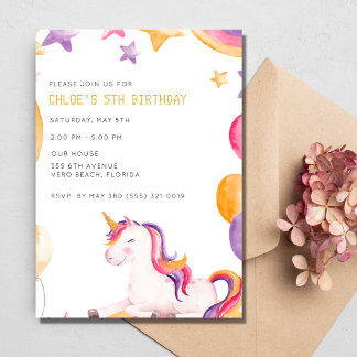 Unicorn Kids Girl 5. Geburtstagsparty Einladung