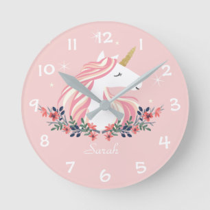 Unicorn Kids Nursery Wall Clock Runde Wanduhr