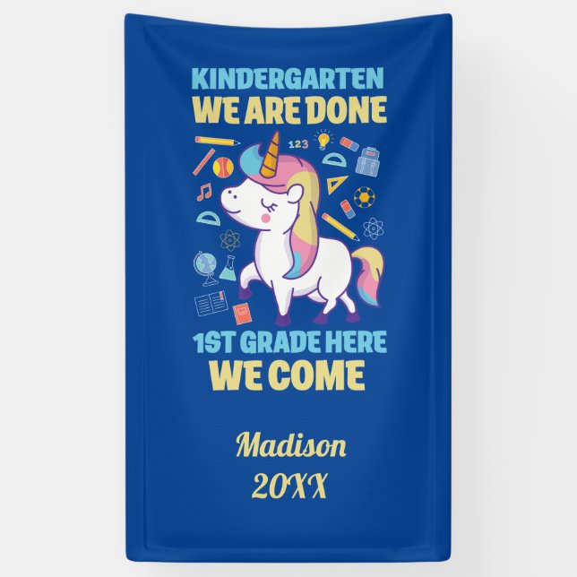 Unicorn Kindergarten Abschluss 1. Klasse Banner (Vertikal)
