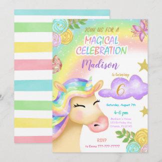 Unicorn-Kindergeburtstag-Party Einladung