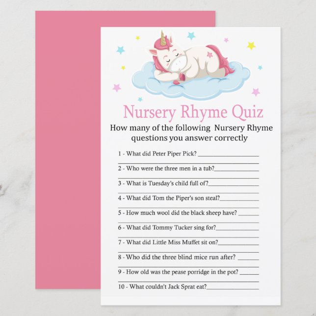 Unicorn Kinderzimmer Rhyme Quiz Kinderduschenspiel (Vorne/Hinten)