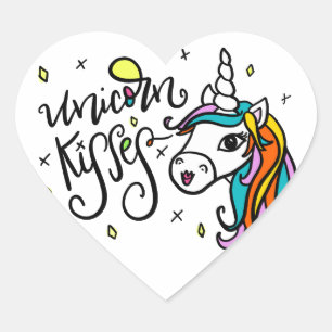 Unicorn Kisses, handgezeichnet Herz-Aufkleber