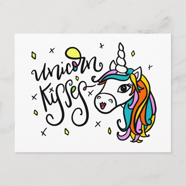 Unicorn Kisses, handschriftlich Postkarte (Vorderseite)