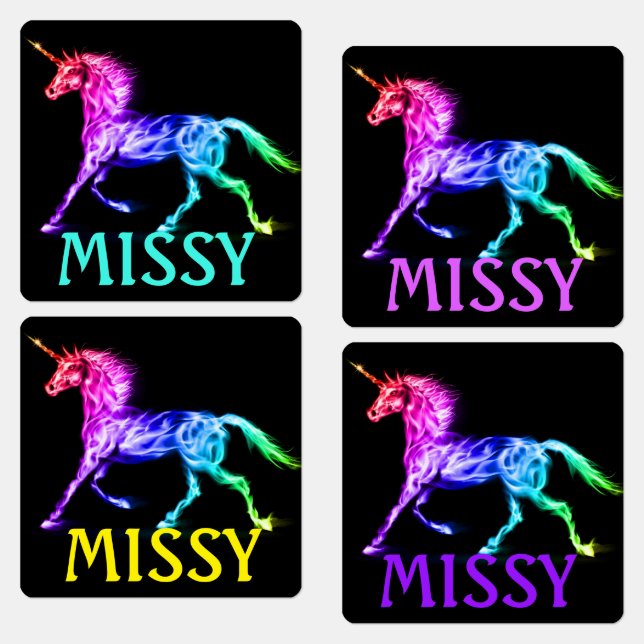 Unicorn Kleines Mädcheneisen auf Etiketten NAME (Grün)