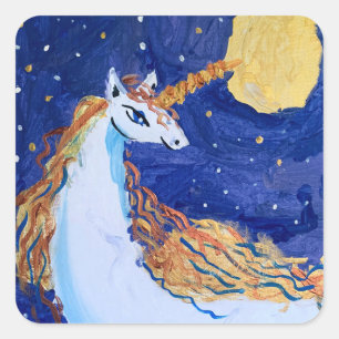 Unicorn "Kunst von Kindern" Quadratischer Aufkleber