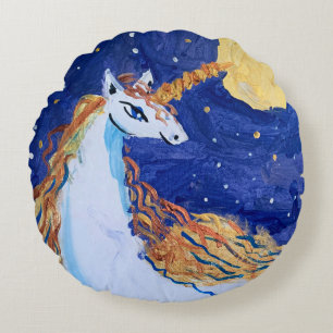 Unicorn "Kunst von Kindern" Rundes Kissen