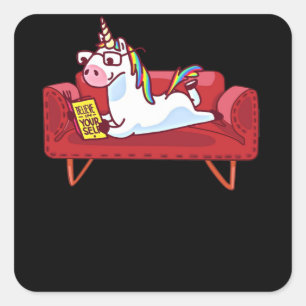 Unicorn lesen Buch glauben an Ihr Selbst Quadratischer Aufkleber