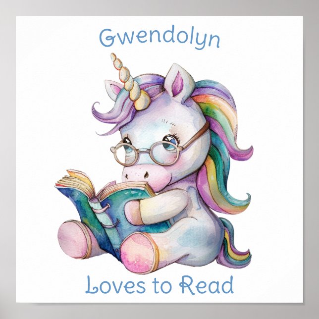 Unicorn Lesen eines Buches Niedlich für Kinderzimm Poster (Vorne)