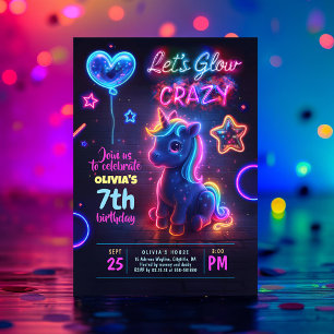 Unicorn Let's Glow Crazy Neon Geburtstagsparty Einladung