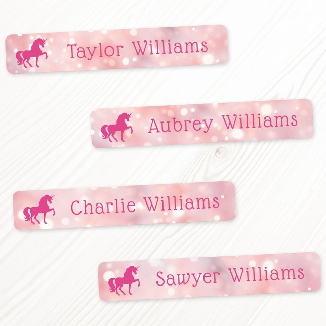 Unicorn light pink ethereal bokeh waterproof name etiketten (Unicorn light pink ethereal bokeh waterproof name labels)