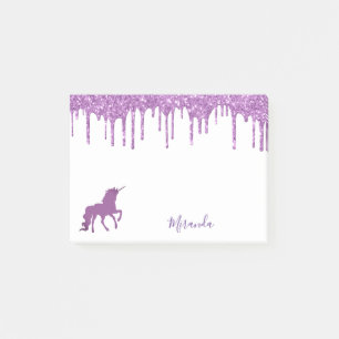 Unicorn lila Glitzer Tropfen Name weiß Post-it Klebezettel