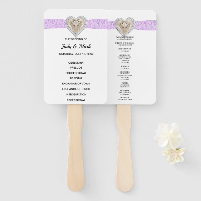 Unicorn Lila Lace Wedding Program Fans Fächer (Vorne und Hinten)