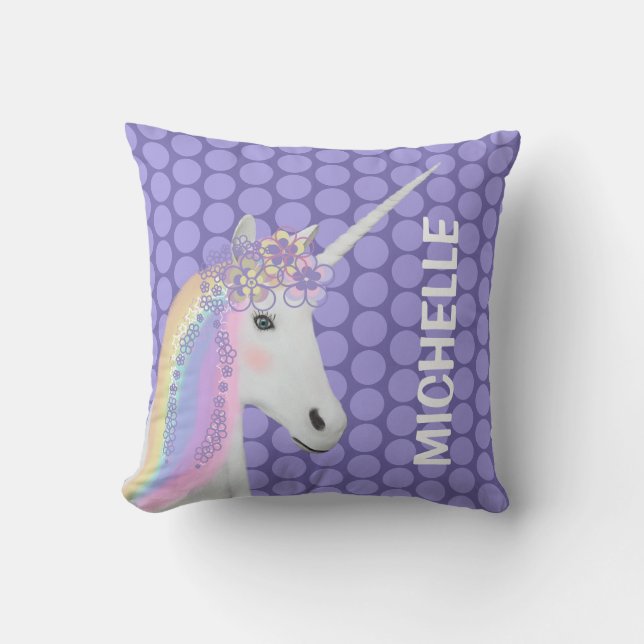 Unicorn-lila Polka-Pastellpunkte Kissen (Vorderseite)