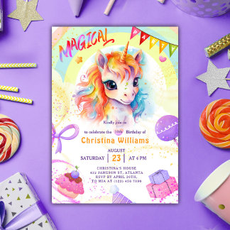 Unicorn Lila Rainbow Geburtstag Einladung