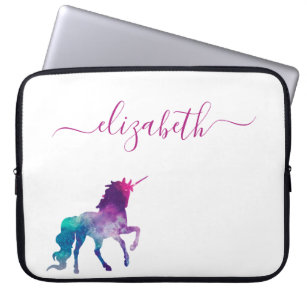 Unicorn lila-rosa-weiße Monogramm-Skript Laptopschutzhülle