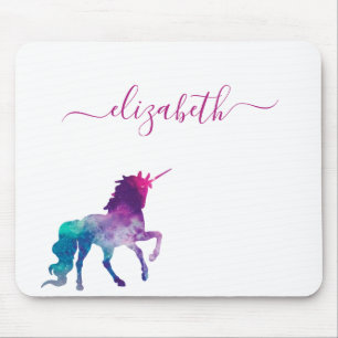 Unicorn lila-rosa-weiße Monogramm-Skript Mousepad