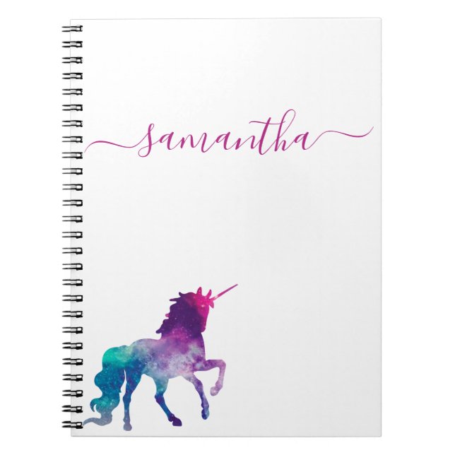 Unicorn lila-rosa-weiße Monogramm-Skript Notizblock (Vorderseite)