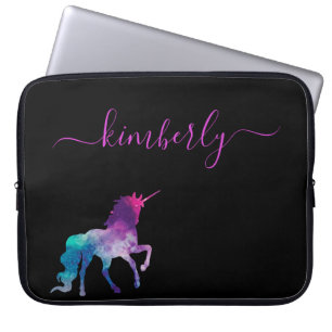 Unicorn lila schwarz-rosa Namensskript Laptopschutzhülle