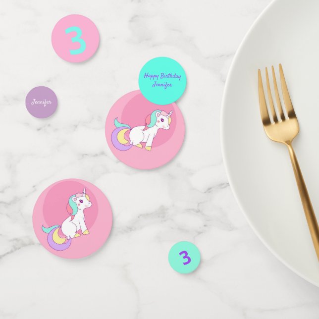 Unicorn Little Girl's Birthday Party Age Name Konfetti (Gruppe)