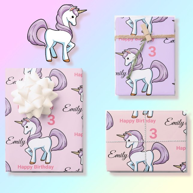 Unicorn Little Girl's Birthday Party Geschenk Geschenkpapier Set (Von Creator hochgeladen)