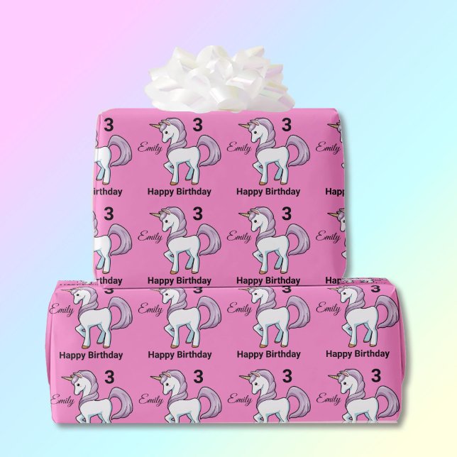 UNICORN Little Girl's Personalize Name Birthday Geschenkpapier (Von Creator hochgeladen)