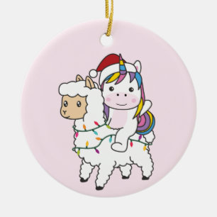 Unicorn Llama Christmas Snow Winter Animals Adult Keramik Ornament