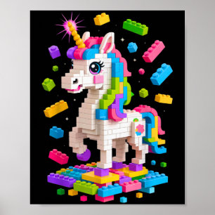 Unicorn Lover Master Builder Gebäude Bricks Block Poster