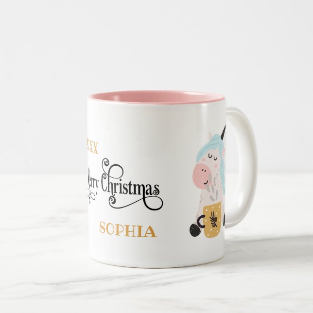Unicorn Lover's Geschenk Frohe Weihnachtsfeier Tas Zweifarbige Tasse (VorderseiteRechts)