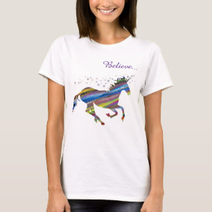Unicorn Magic Glaube gestreift Frauen T-Shirt