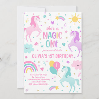 Unicorn Magic One Pastel Rainbow 1. Geburtstag Einladung