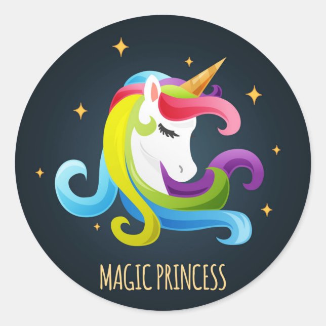 Unicorn Magic Princess Colorful Runder Aufkleber (Vorderseite)