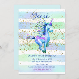 Unicorn Magic Watercolor Junge erste Geburtstagspa Einladung