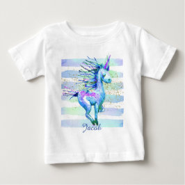 Unicorn Magic Watercolor Streifen Blau Baby T-shirt