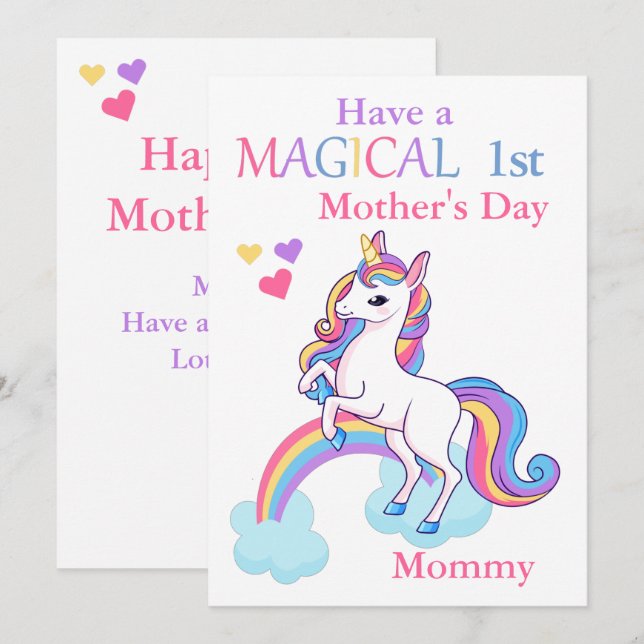Unicorn Magical 1st Mother's Day Kids Flat Karte (Vorne/Hinten)