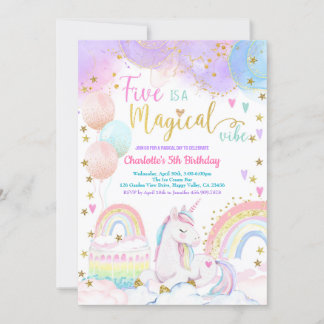 Unicorn Magical 5th Birthday Party Pastel Rainbow Einladung