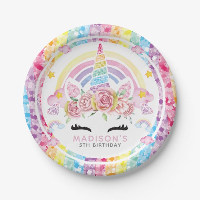 Unicorn Magical Birthday Colorful Pappteller (Vorderseite)