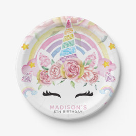 Unicorn Magical Birthday Floral Pappteller