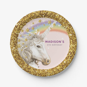 Unicorn Magical Birthday Gold Pappteller