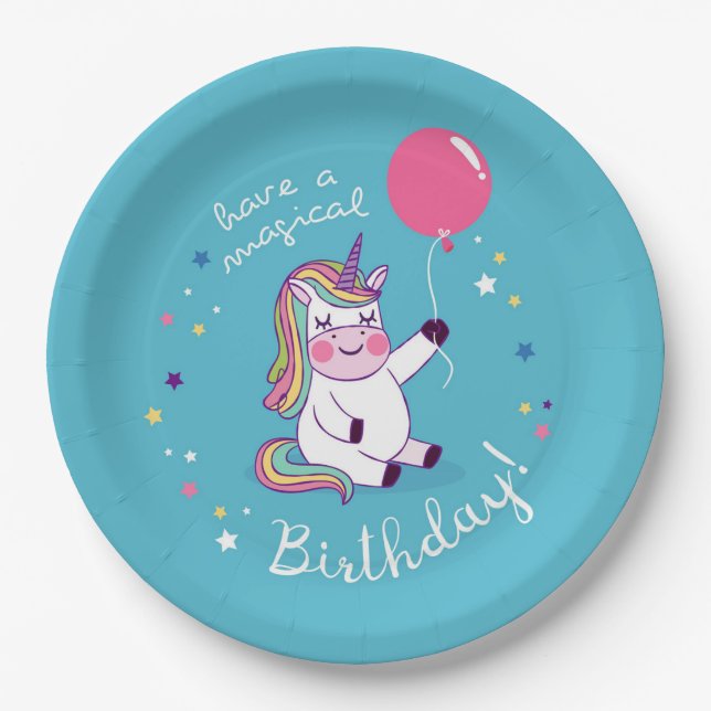 Unicorn Magical Birthday Pappteller (Vorderseite)