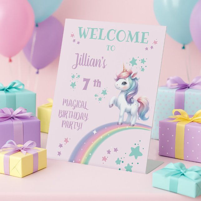 Unicorn Magical Birthday Party Begrüßungszeichen Sockelschild (Unicorn Magical Birthday Party Table Top Welcome Sign)