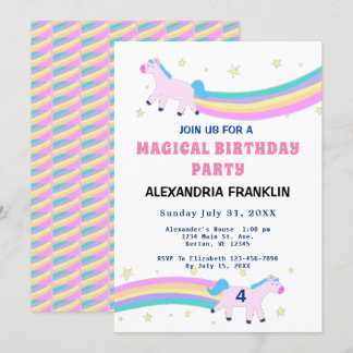 Unicorn Magical Birthday Party Rainbow Einladung