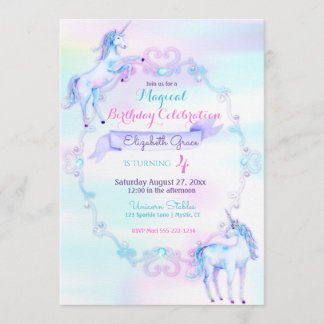 Unicorn Magical Fantasy Rainbow Aqua Pink Lavender Einladung