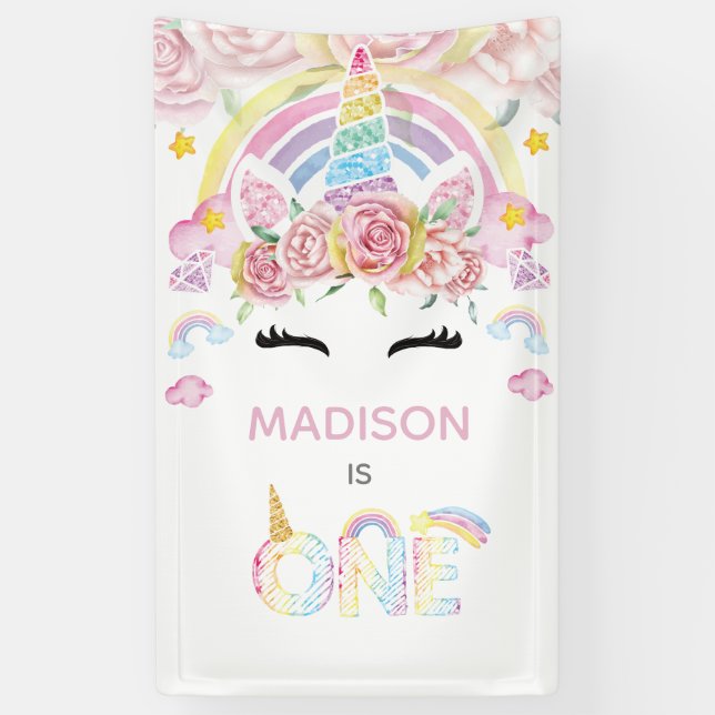 Unicorn Magical First Birthday Banner (Vertikal)
