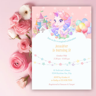 Unicorn Magical Girl Birthday Party Einladung