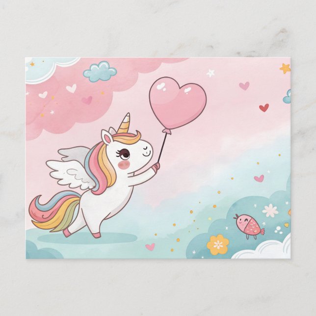 Unicorn Magical Heart Day Postkarte (Vorderseite)